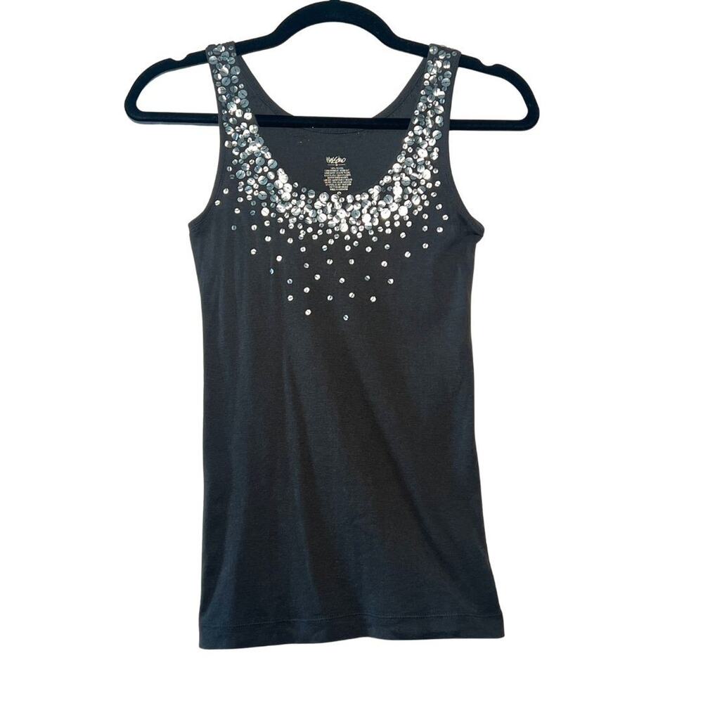 Iridescent Button Shell Studded Grey Tank Top